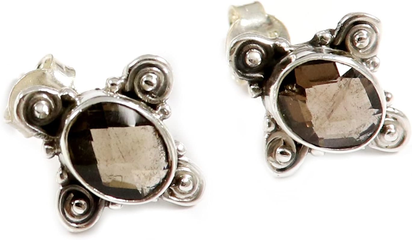 Goyal Exports Smoky Quartz Faceted Gemstone 925 Sterling Silver Drop Dangle Earring Jewlery SEG29A