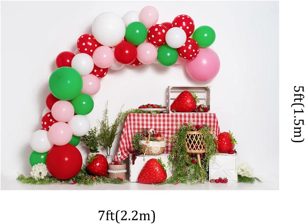Kate 7x5ft Spring Fresh Strawberry Shop Photography Backdrops Colorful Balloons Door Decor Children Happy Birthday Party Photo Background Video
