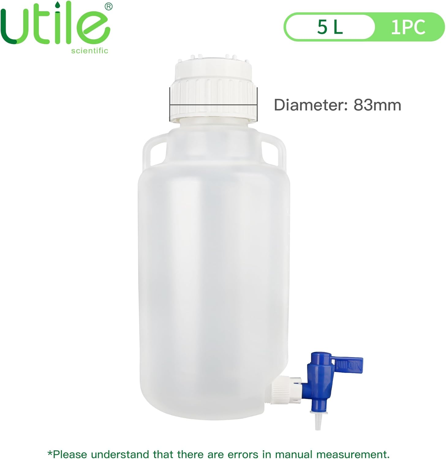 1 Pc Gallon Jug Vol.5L, Plastic Jug, PP Material Round Carboys with Screw Cap 4093.0191.1