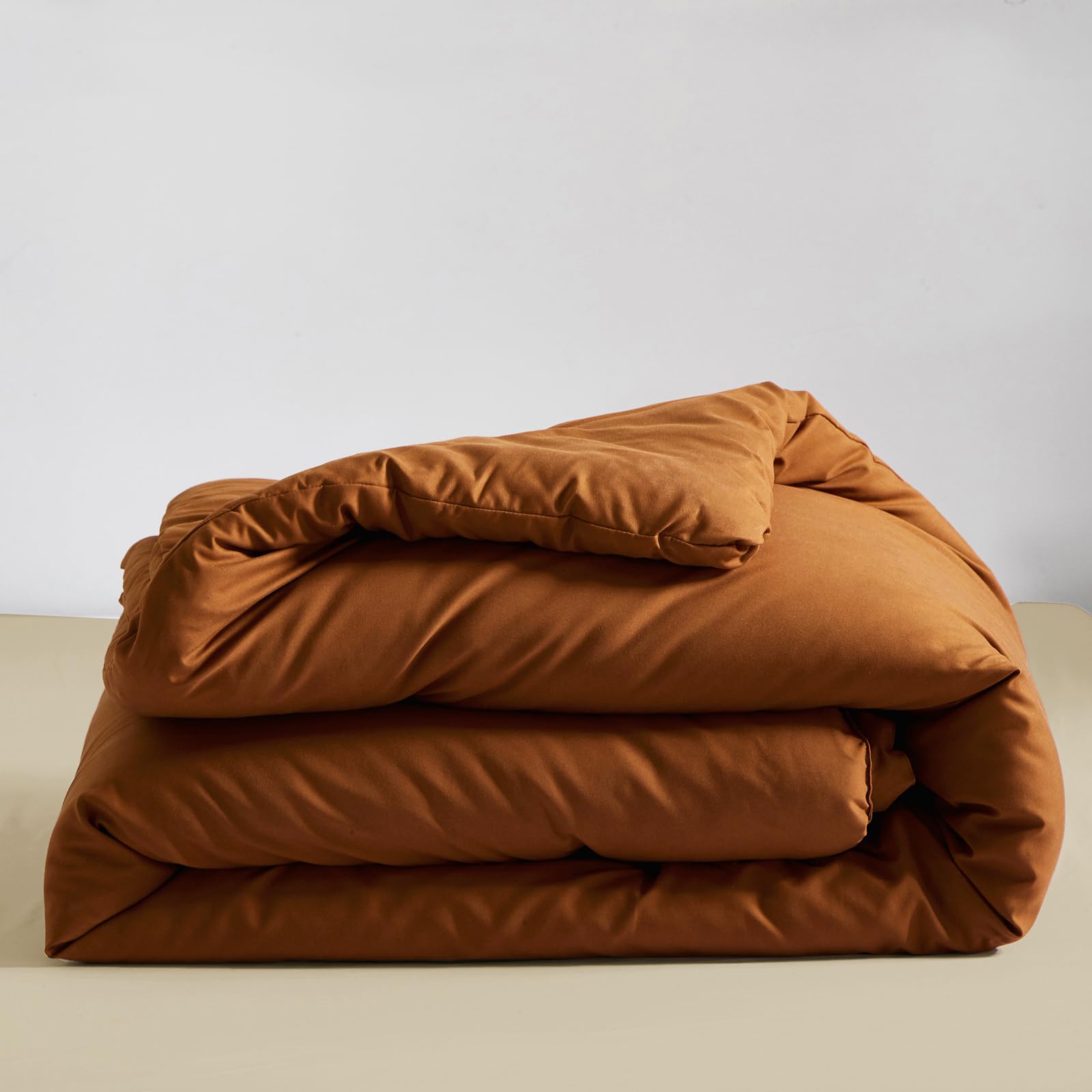 Cottonight - Juego De Edredón, Unicolor, Suave, Transpirable, Unisex, Queen, Calabaza, Caramelo, Terracota, Naranja Oscuro O Marrón Rojizo