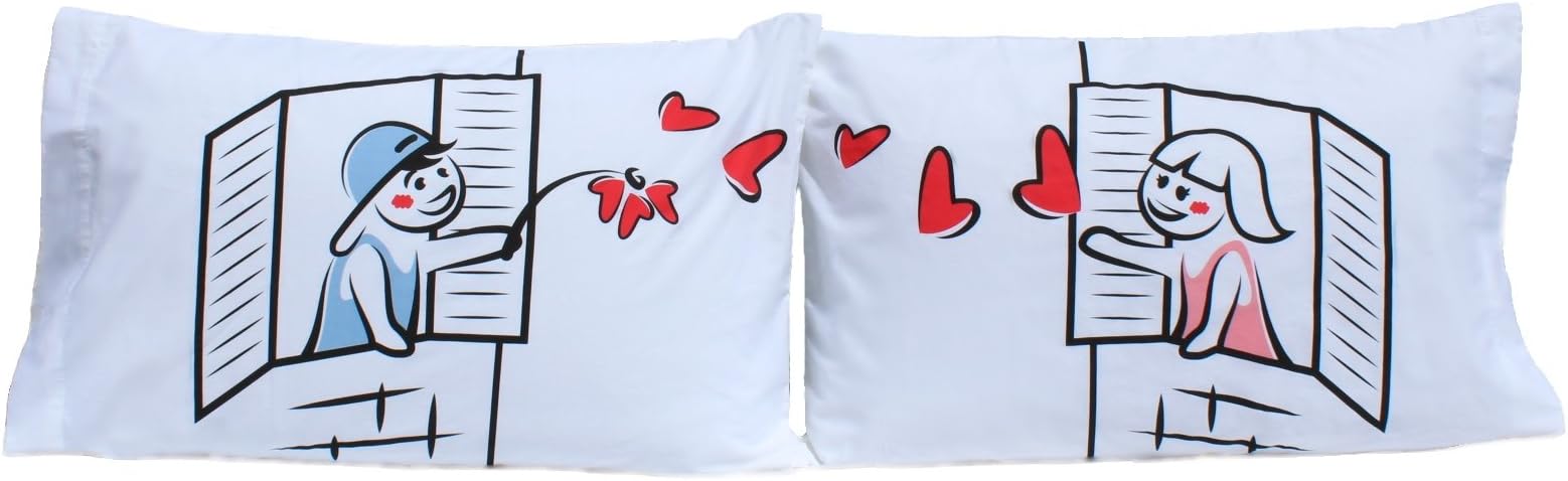StellaMia Windows His and Hers Pillowcases | Ideal Anniversary, Wedding, Engagement & Valentines Gift for Couples | Fits Standard & Queen Size Pillows | 2 Pillow Covers | 30 in. x 20 in.