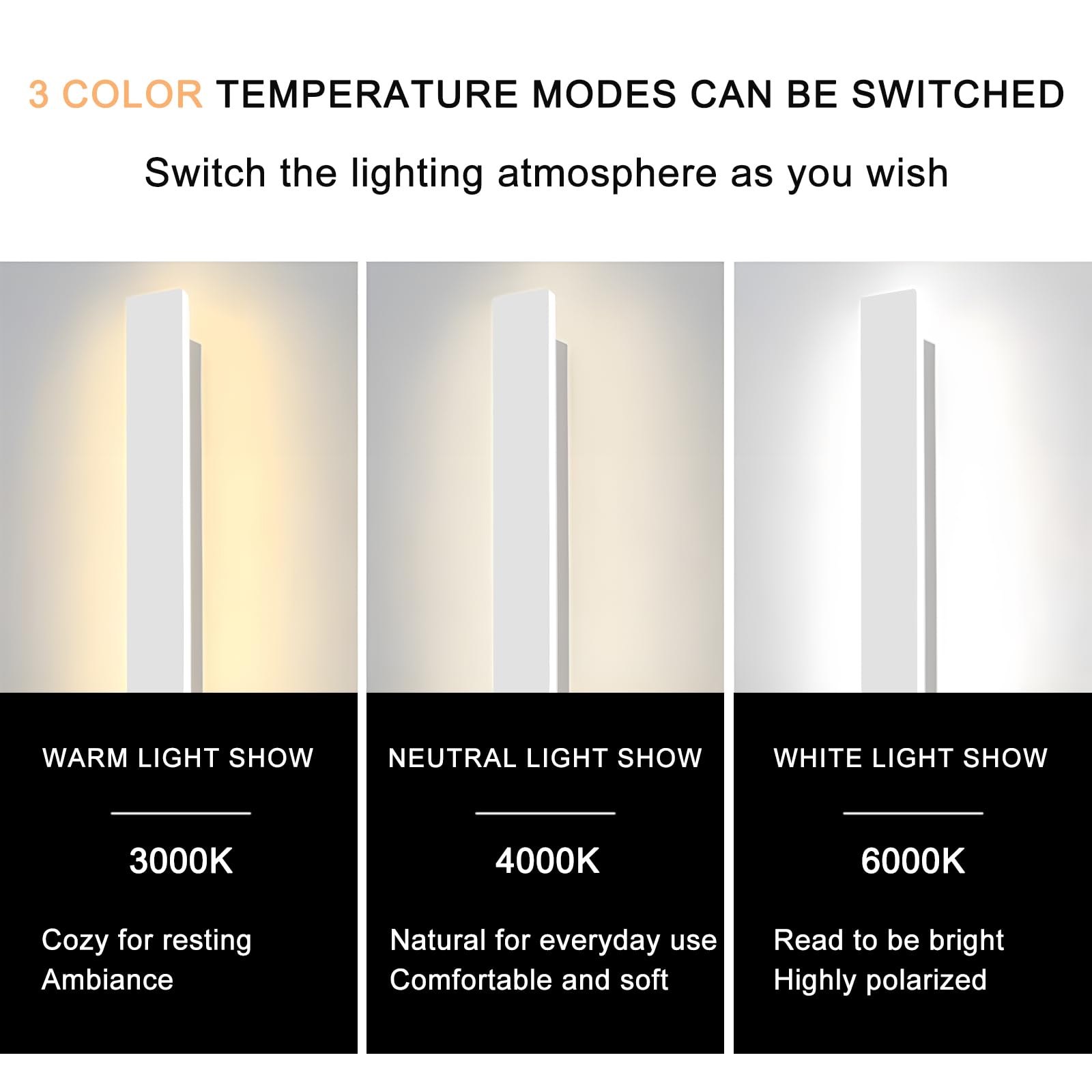 LED Wandleuchte Innen Lange 100CM,36W Wandlampe Moderne | Drei Farbtemperaturen 3000K/4000K/6000K Wandbeleuchtung für Schlafzimmer Wohnzimmer Korridor Treppenhaus,110-240V,Weiß