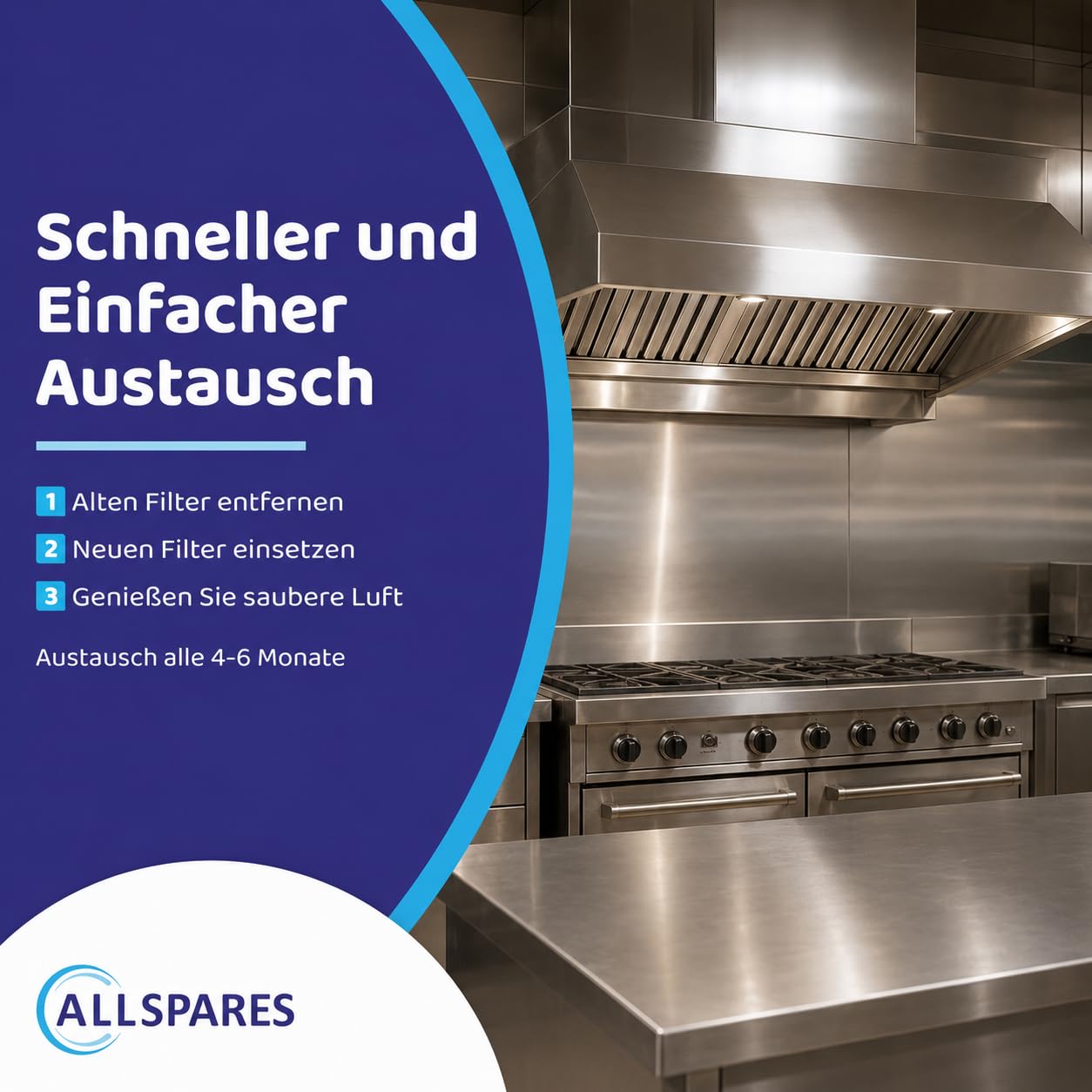 AllSpares Metall-Fettfilter Flammschutzfilter Typ B für Gastro Dunstabzugshaube aus Edelstahl | Fettfilter für Abzugshaube, langlebig & temperaturbeständig | 495 x 495 x 25 mm