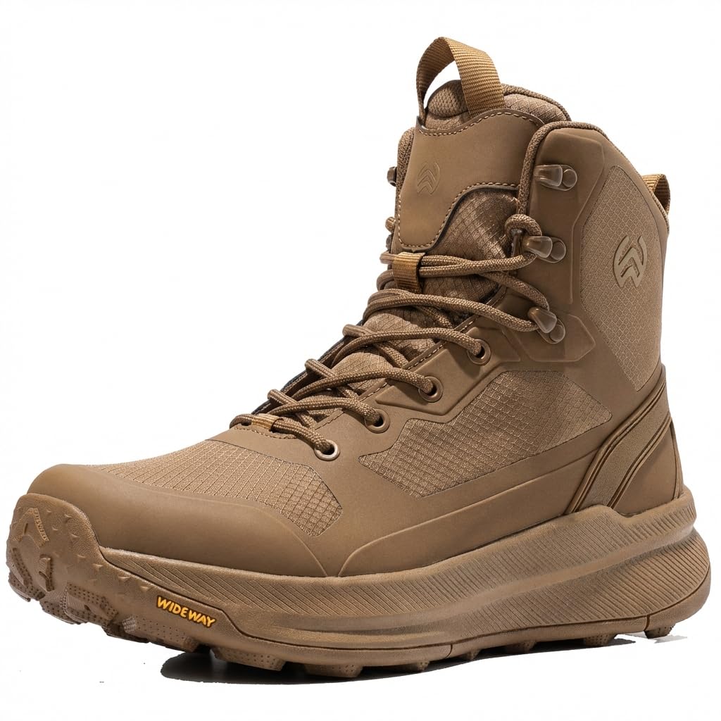 Photo 1 of WIDEWAY Men's Lightweight Tactical Boots with Side Zipper, Slip Resistant Work Boots for Men, Sneaker-Like Comfort Military Combat Boots for 12-Hour Shifts, Police, EMS, Motorcycle (Coyote)