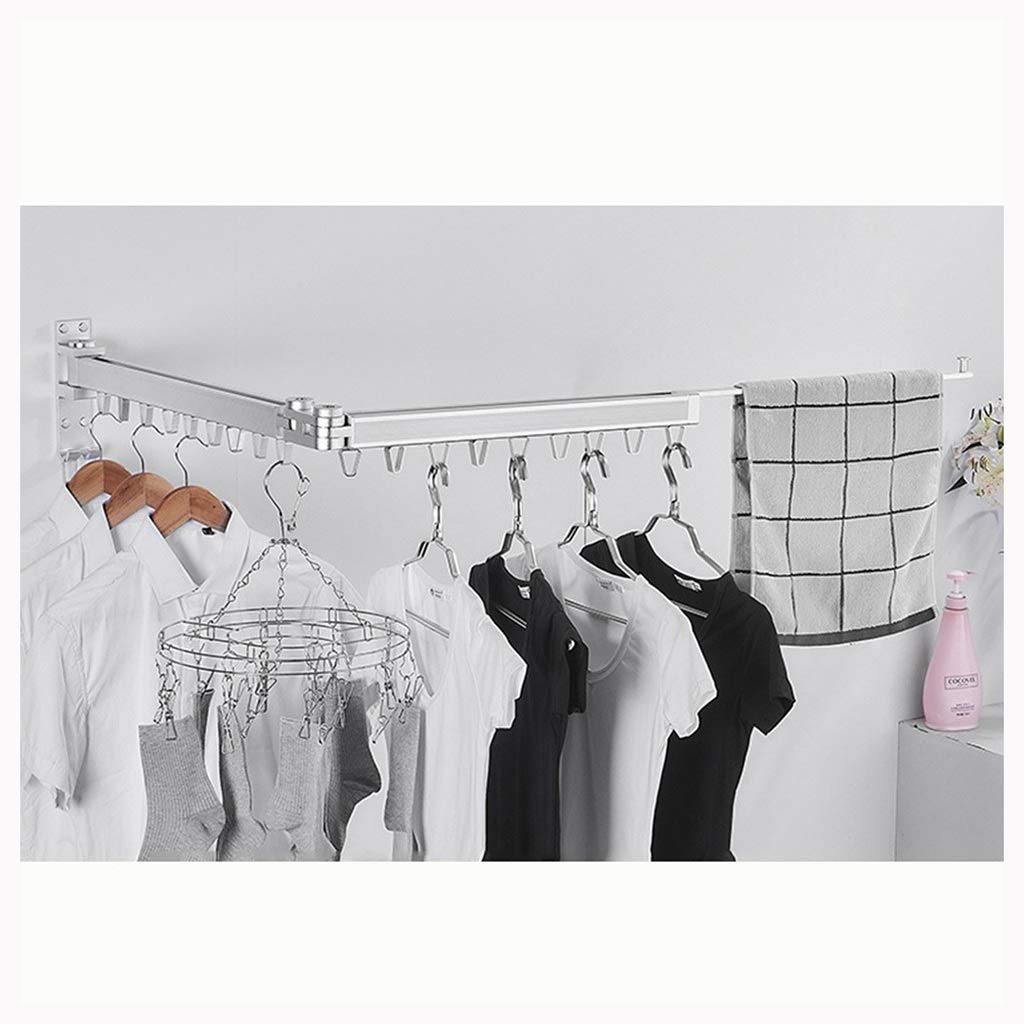 LhhTelescopic Clothes Airer Folding Indoor Clothes Drying Racks Wall-mounted for Bedroom Living Room Balcony Bathroom Aluminum (Color : Silver)