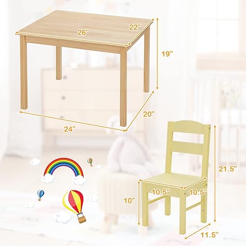 Miniatura 7 de KOTEK Juego de mesa y 4 sillas de madera para niños, mesa de actividades múltiples para aprender, jugar, dibujar, mesa de picnic y sillas para el