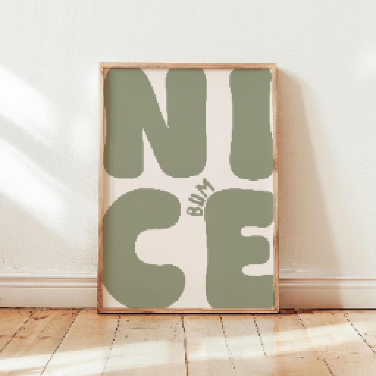 Lianyibo Frameless Nice Bum Art Print | Funny Boho Sage Green Neutral Bathroom Print, Typography Print, Olive Restroom Bedroom Decor 30X40cm