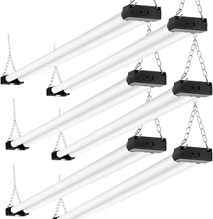 6 Pack Linkable LED Shop Light for Garage, Utility Light Fixture, 5000K Daylight LED Workbench Light W/Plug, Hanging or Surface Mount, LED Shop Lights with Pull Chain (6PK)