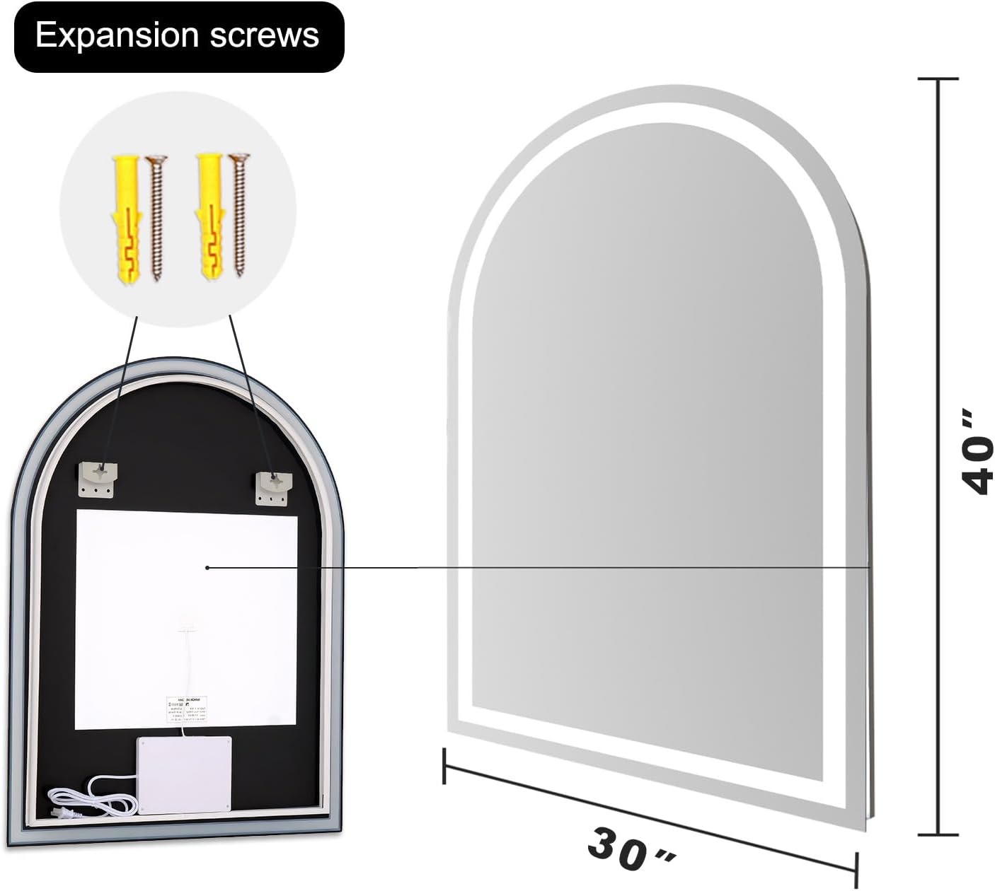 Arched LED Bathroom Mirrors with Lights 30"x40" LED Mirror for Bathroom,Led Vanity Mirror, Anti-Fog,LED Mirrors with Light, Anti-Fog, Dimmable, 3 Color, Shatterproof, Touch Sensor