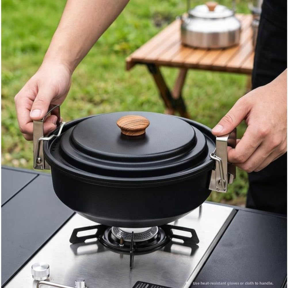 Set Camping 9 Piezas para Acero Inoxidable Antiadherente Plegable