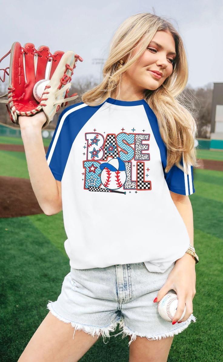 Baseball Shirts Women Baseball Mom Shirts Funny Game Day Baseball Graphic T Shirt Casual Color Block Short Sleeve Tops - Image 3