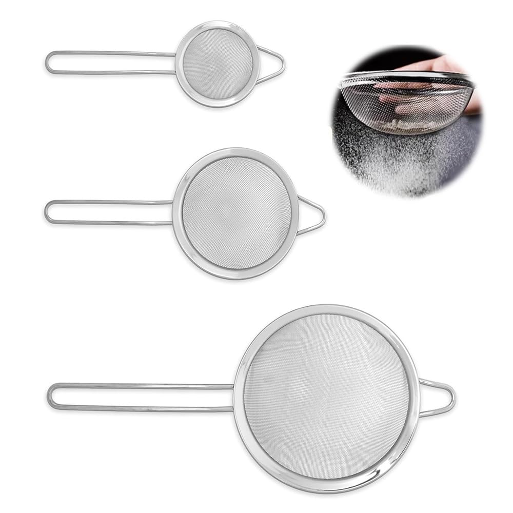 3個セット 粉ふるい こし器 細かいメッシ ュ ステンレス製 取っ手付き 食洗機対応 小麦粉 片栗粉 コーヒー 製菓 スパイス 麺に適した 裏ごし ベーキングツール キッチン用品 家庭用