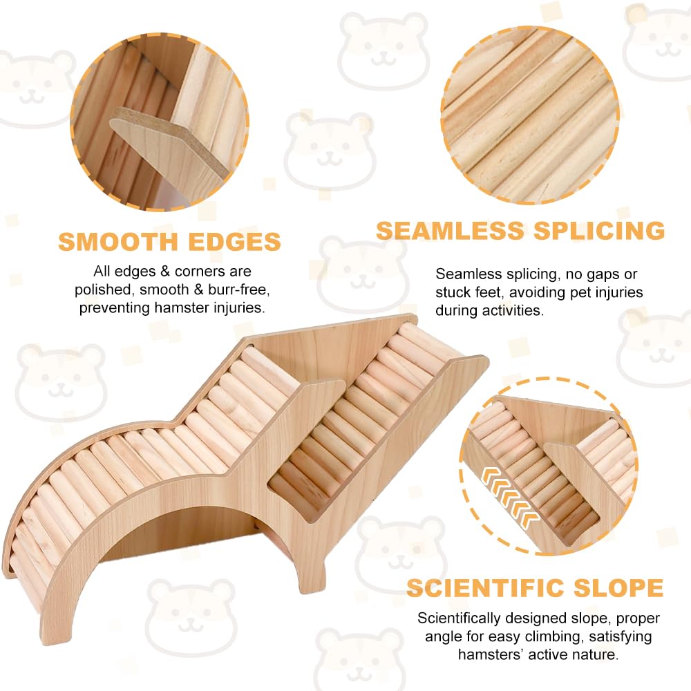 Casa para Hamster de Madera Natural Multicámara, Casa de Madera Puente Hamster, Juguete de Madera 34.5x10x15 cm para Enriquecimiento Ambiental de Hámsters, Ratones, Chinchillas y Jerbos