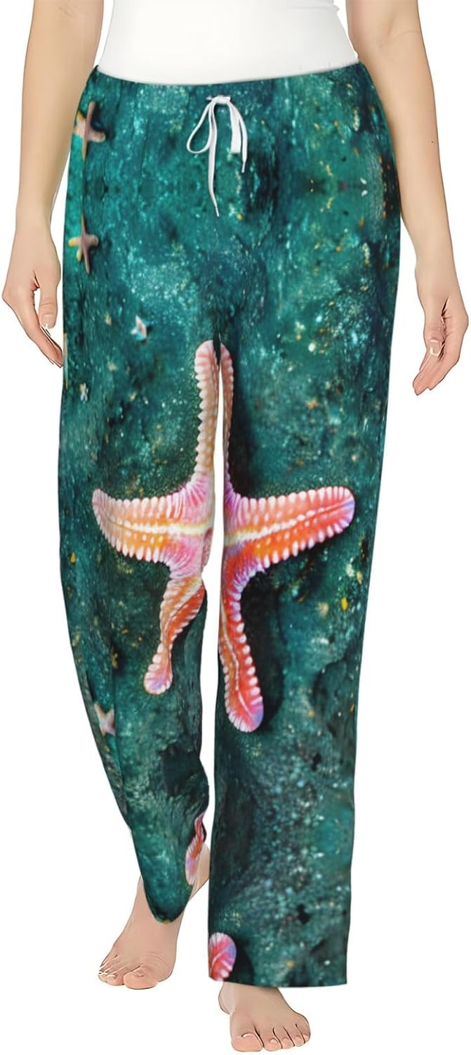 Seawater Seashell Starfish Print Cozy Christmas Pajama Pants,Flannel Pajama Bottoms,Cater To Various Body Types
