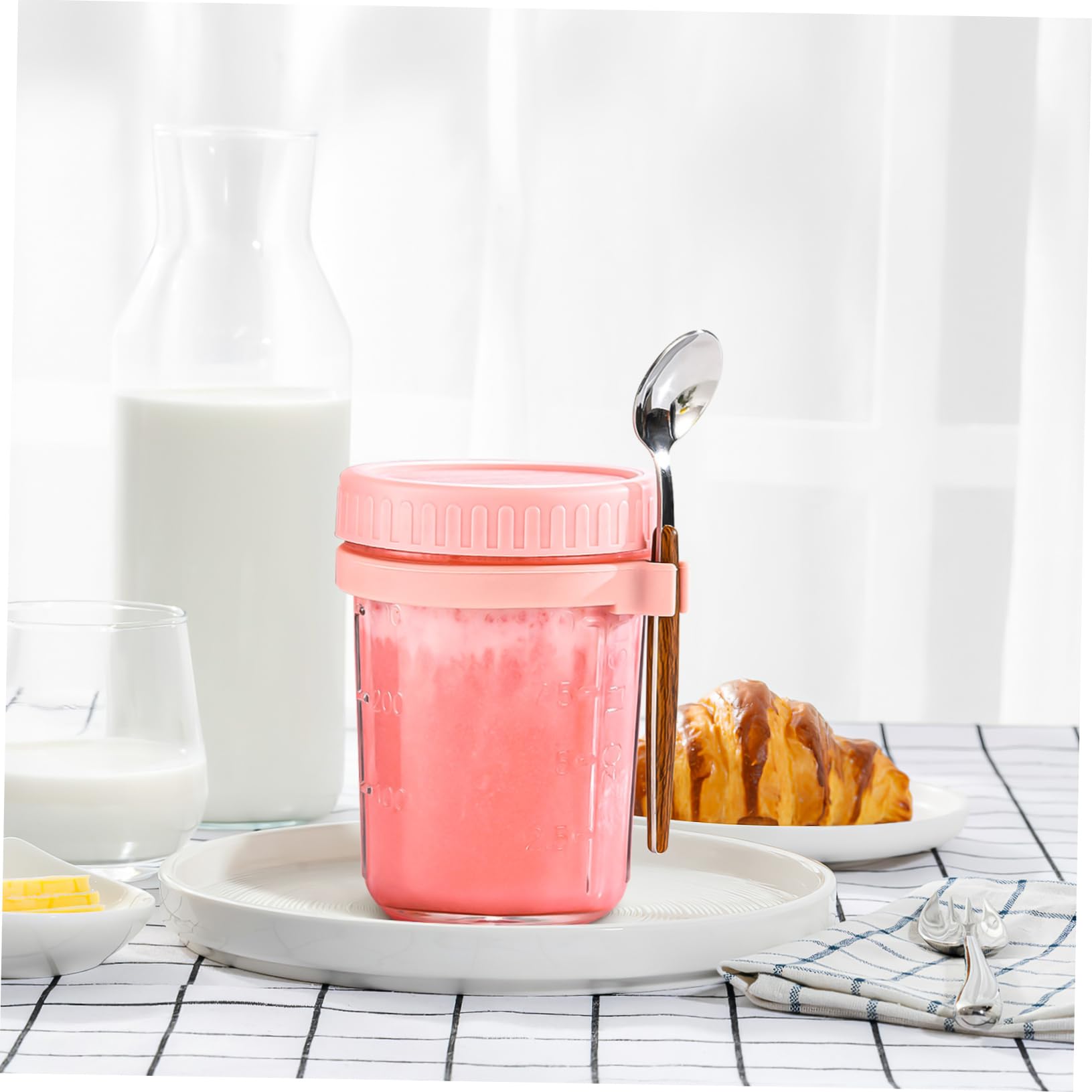 4 Stück Vorratsdose Glas mit Holzdeckel Auslaufsicher 400ml mit Löffeln für Overnight Oats Küche und Büro