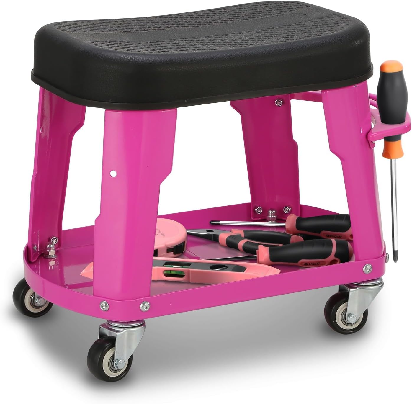 Auto Dynasty Mechanic Roller Stool, 300 LBS Capacity Rolling Creeper Garage Shop Seat with Tool Tray, Heavy Duty Mechanic Roll Repair Chair for Workshop Household Home Warehouse Office, Purple