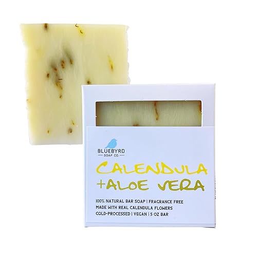 Bluebyrd Soap Co. Jabón en barra de caléndula + aloe vera, sin fragancia, alivia la piel seca, picazón, agrietada e irritada, barra de jabón