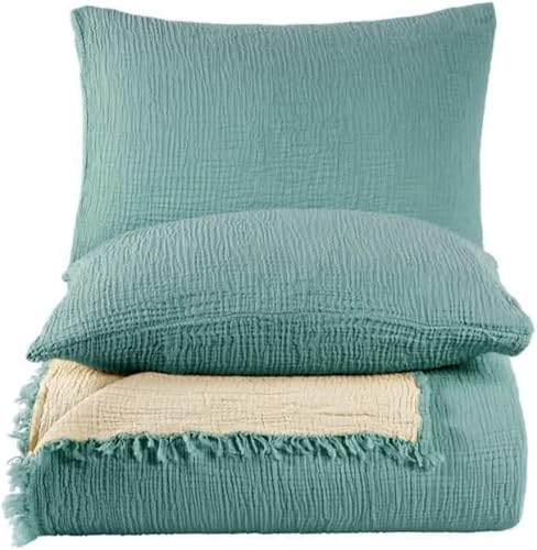 Miniatura 8 de Manta de muselina 100% algodón, colcha de 4 capas, funda de cama de muselina de algodón turco suave, colcha reversible, turquesa (tamaño King 95 x