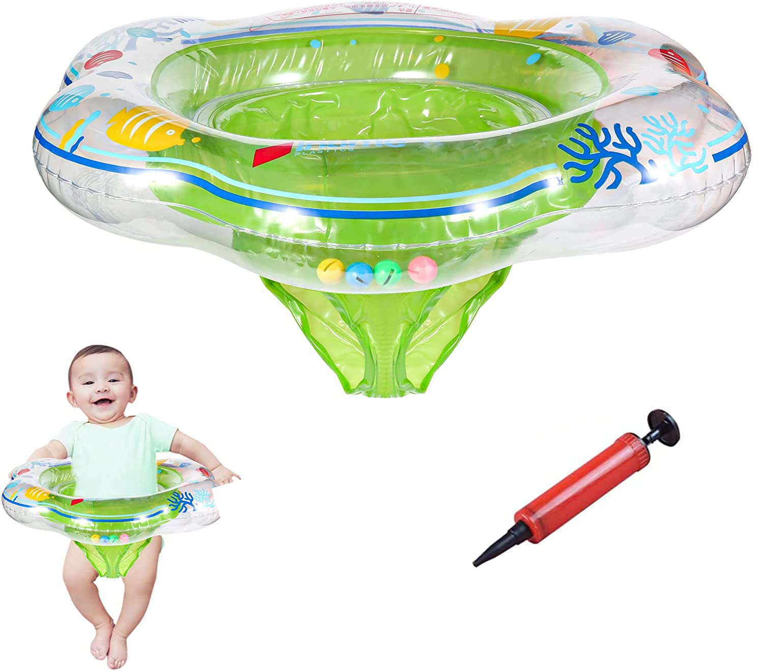 Baby Swimming Ring Floats with Safety Seat Double Airbag Swim Rings for Babies Kids Swimming Float Baby Floats for Pool Swim Training Aid Kids PVC Pool Floats for Toddlers of 6-24 Months