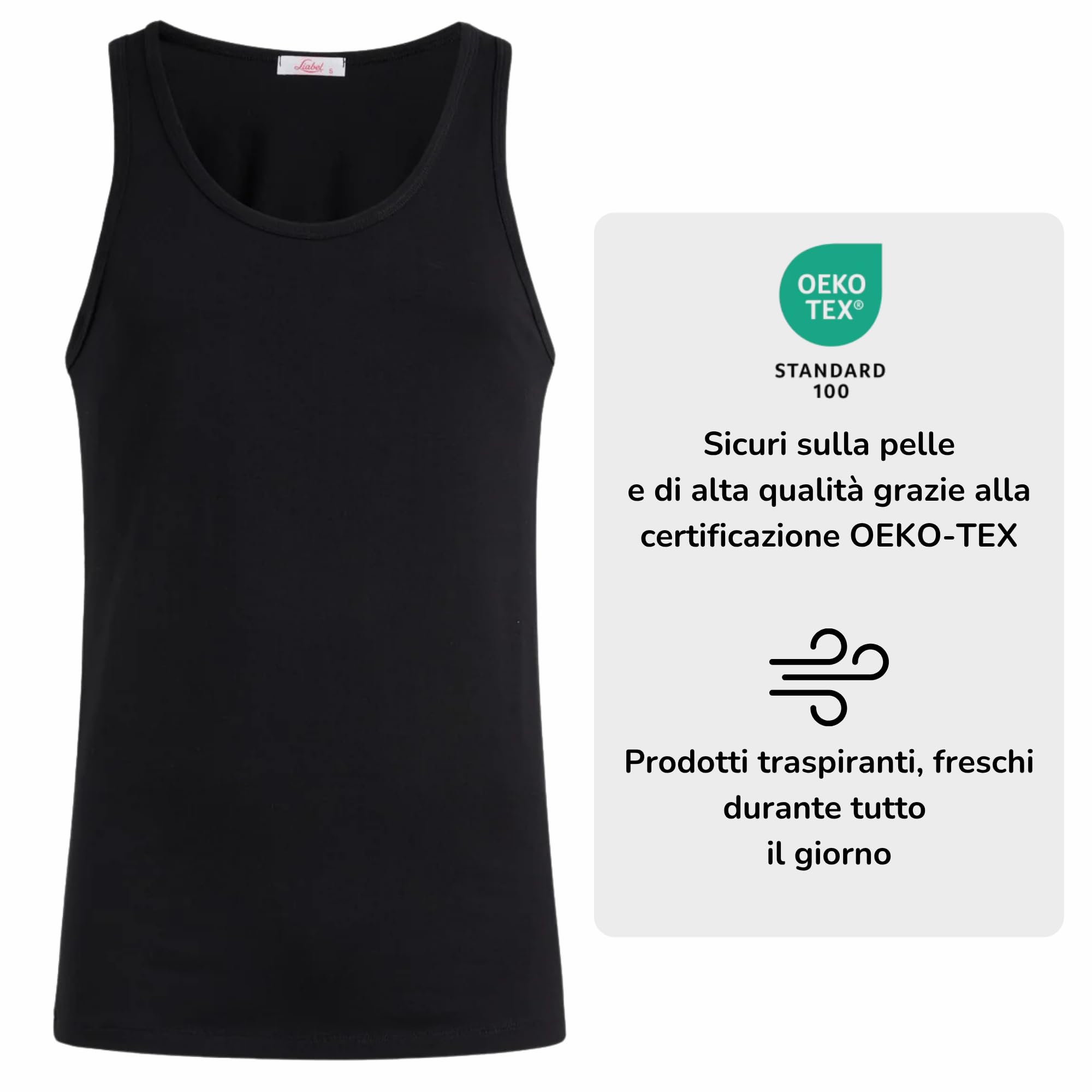 Liabel Canotta Intima Uomo in Cotone Bielastico, Maglia Intima Elasticizzata, Cotone Traspirante Certificato Oeko-Tex