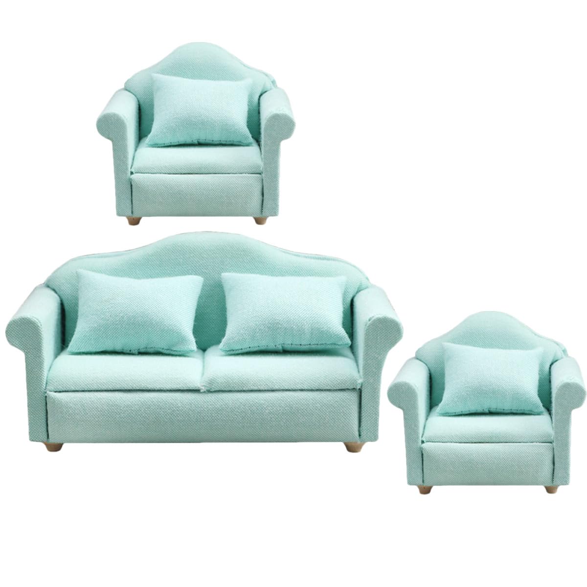 HOMSFOU Ensemble de Meubles Miniatures 1/12 pour Maison de Poupée Adorable Canapé Vert en Tissu et Bois Décoratif et Accessoires Photo pour Salon