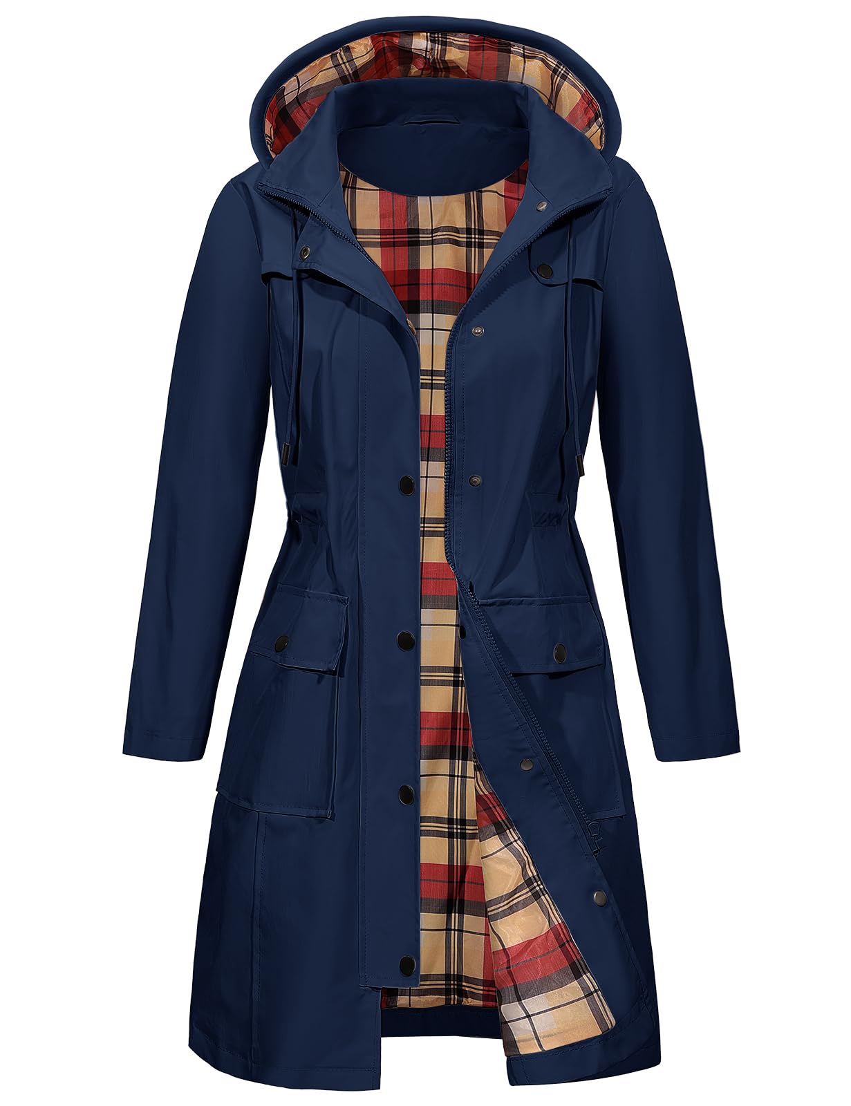 Tuopuda Waterdichte Jassen Lange Regenjassen voor Vrouwen Winddichte Regenjas Dames Gekapte Regenjas Outdoor Windjack Lichtgewicht Ademende Softshell Jas met Zakken, Kaki, XXL