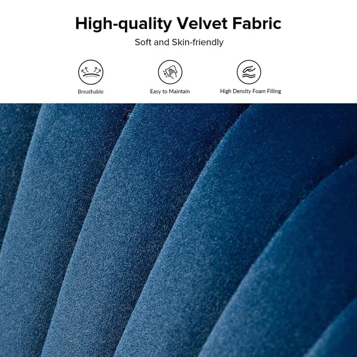 Image of Modern Upholstered Accent Velvet Chair Single Seater Channel Tufted Wing Back Chair with Golden Matel Legs for Living Room, Bedroom, Dining Room, Navy Blue