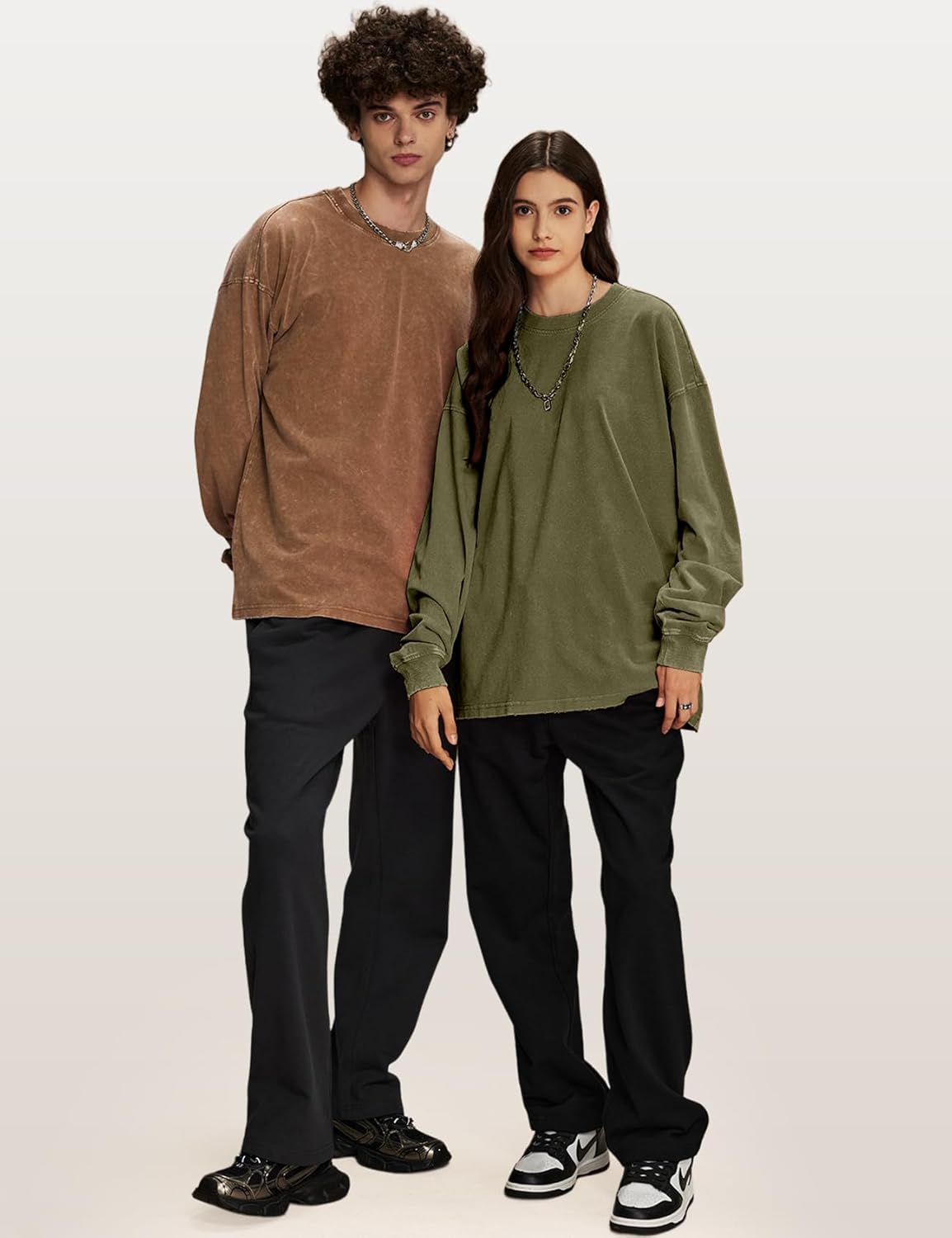 Arssm Mens Oversized T-Shirts Cotton Long Sleeve Tshirts Vintage Acid Wash Baggy Tees - Image 6