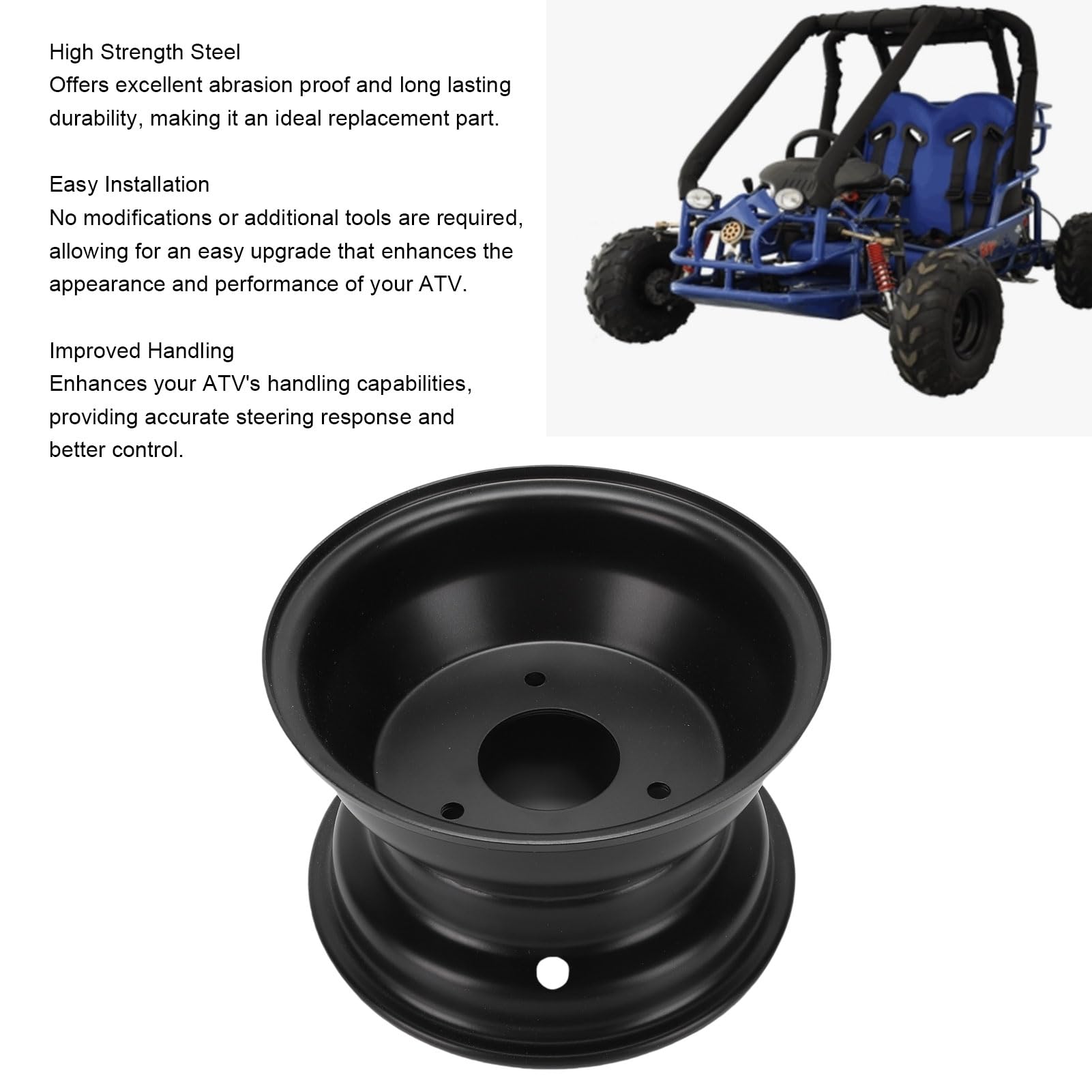 Llanta ATV 16x8-7 3 Agujeros Acero Alta Resistencia, Rueda Rin Aro Repuesto para Taotao GK110 ATK125A Quad Go Kart