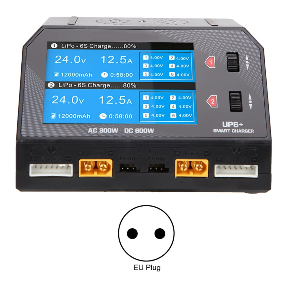 Caricabatterie Intelligente a Doppio Canale, CA 2x150 W CC 2x300 W per Batteria LiPo RC Drone (Spina europea)