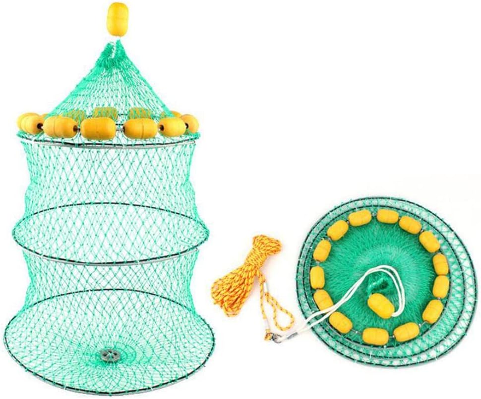 Collapsible Fishing Net Cage, 9M Long Rope Floating Wire Basket with 14 Sponge Balls, Bottle Shaped Crab Lobster Bait Trap, Steel Wire Fish Trap for Minnow Crawfish Shrimp Bai