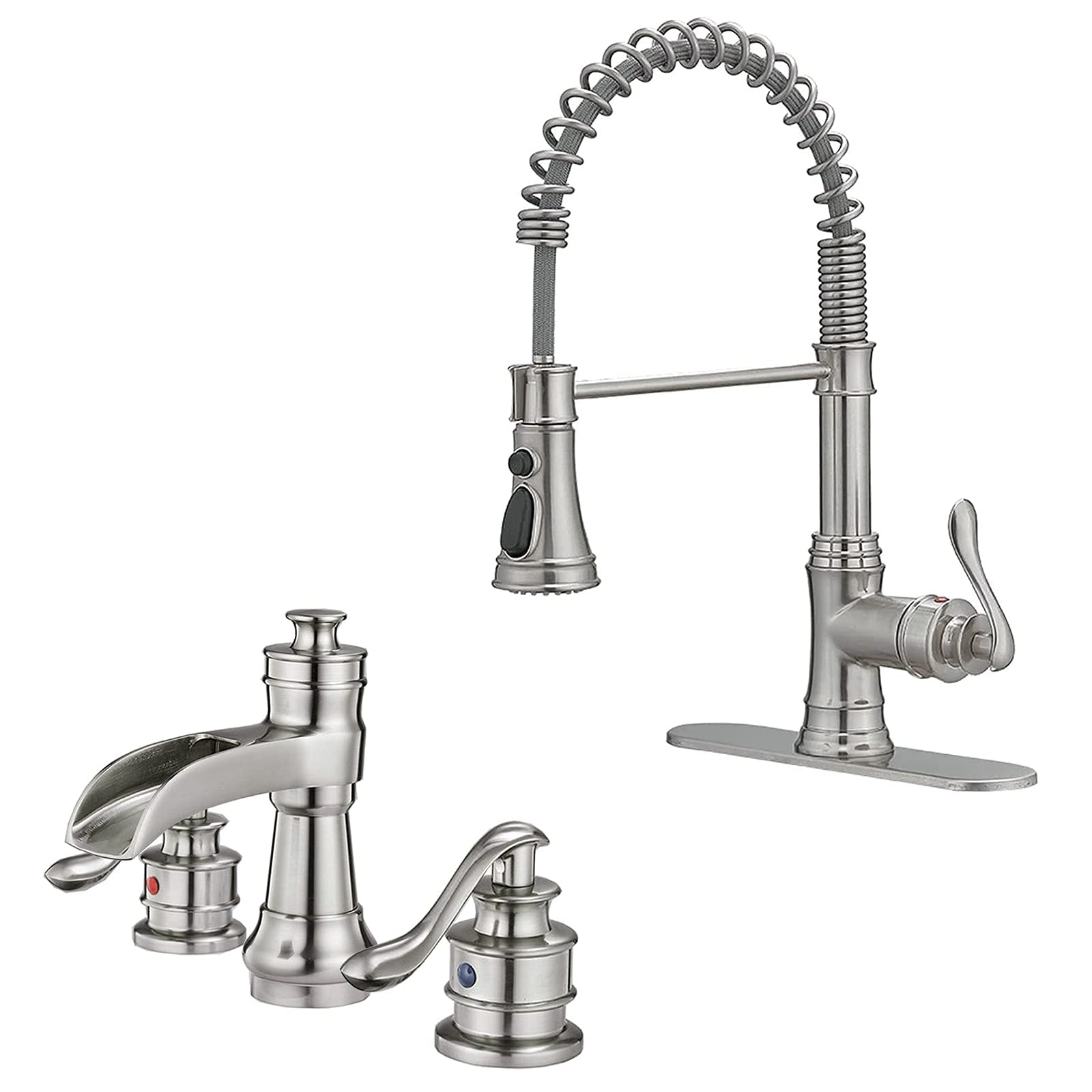 Nfusrxmbk Black Bathroom Sink Faucet Brushed Nickel Waterfall Single Hole With Brushed Nickel Kitchen Sink Faucet With Pull Down Sprayer 3 Mode Outlet