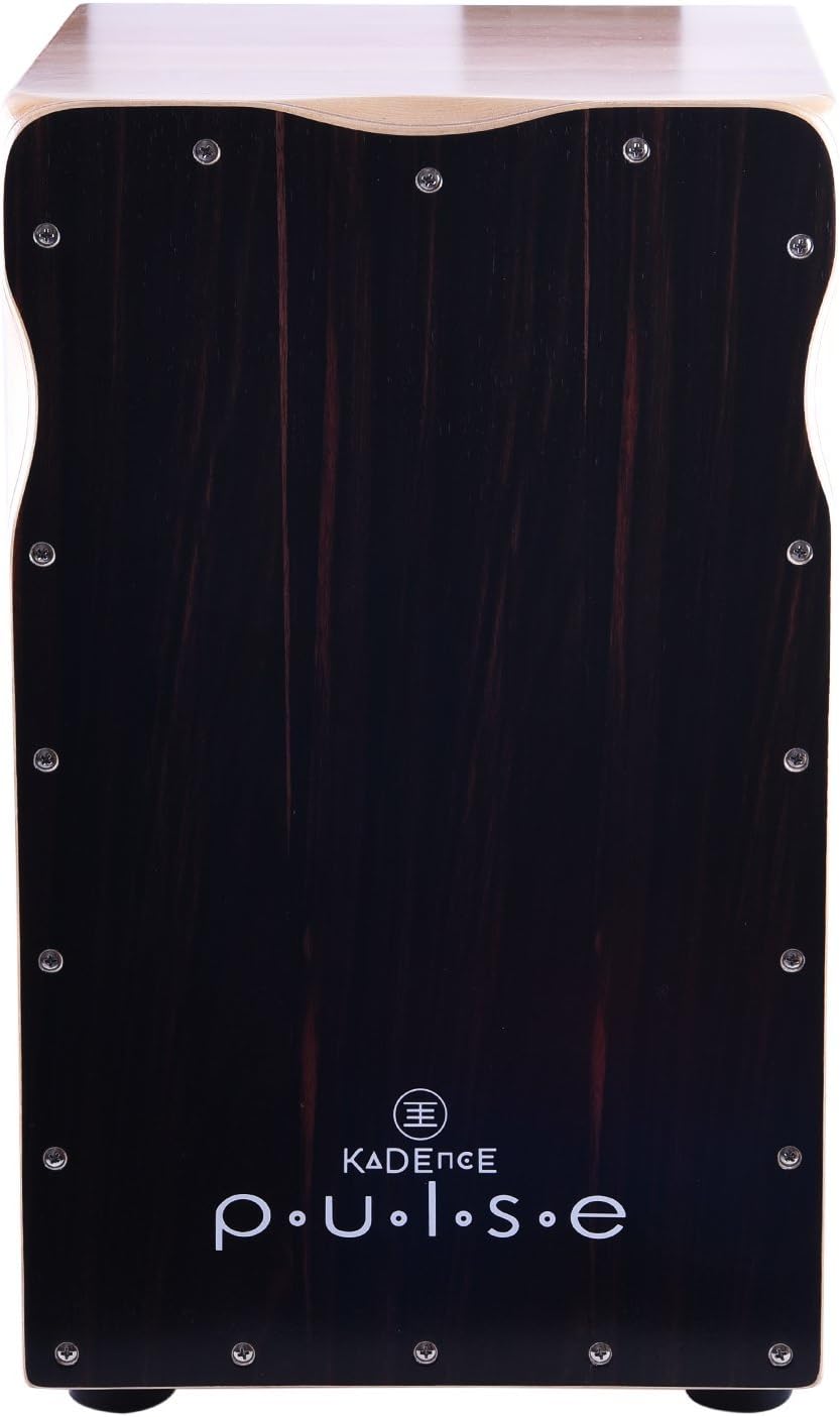 Kadence Pulse Solidwood Cajon Box + (Free Online Learning Course)- Solid Birchwood body - Percussion Box, with Internal Strings, Snare adjuster, Full Size a (Black)