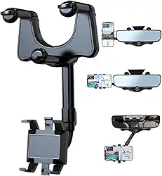 Suporte de Retrovisor Veicular para Celular – Giratório 360° e Retrátil, Ideal para GPS, Waze e Motoristas de App