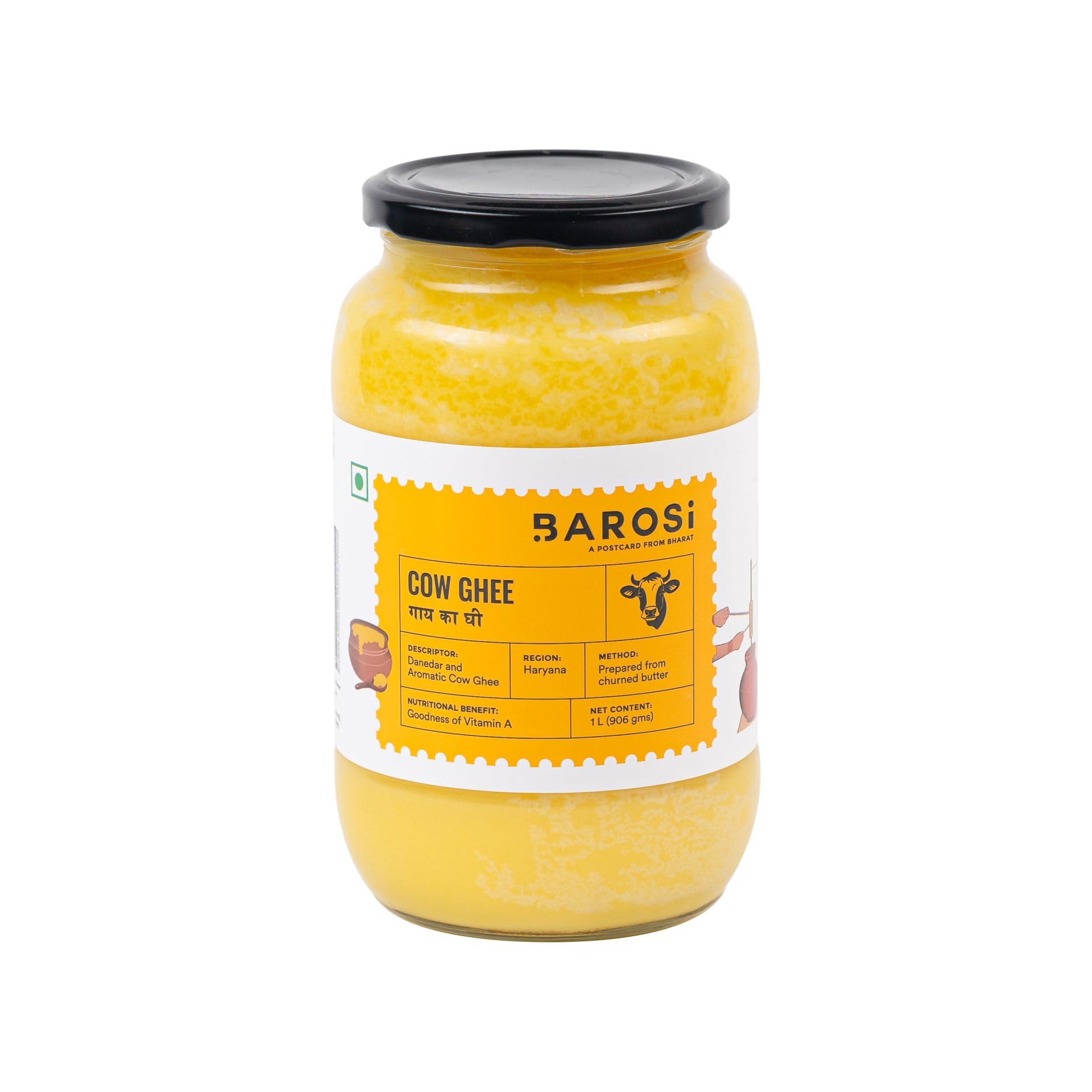 BAROSI [Premium Desi Cow Ghee 1 Litre] Danedar Ghee | Grass-Fed | Rich In Good Fats And Antioxidants | Immunity Booster | Easy To Digest | Natural, Healthy & Pure Cow Ghee (1000 ml)