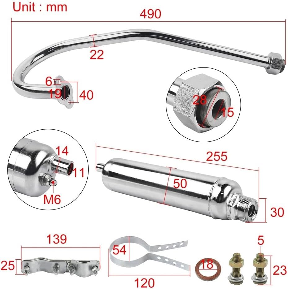 750mm Motorcycle Chrome Pipe Compatible For 49cc 50cc 66cc 80cc 2 Stroke Engine Motorized Bicycle Bike