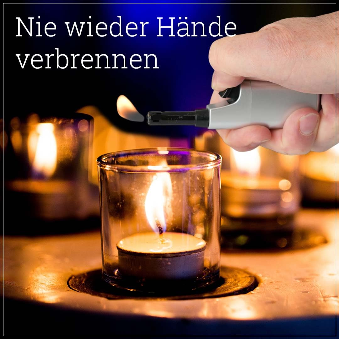 Komfort Feuerzeug 5er Pack – Ergonomisch - Barrierefrei - Seniorengerecht– Nachfüllbare Piezo Gasanzünder mit Leichtbedienung – Metallic & Farbig – Für Kerzen, Grill & Outdoor