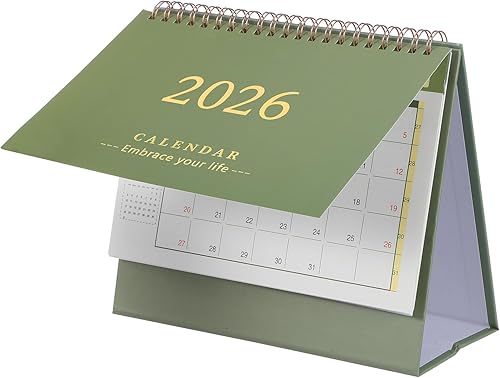 NUOBESTY Calendario de escritorio 2025-2026, calendario de escritorio de pie, pequeño de 18 meses, papel de mesa diario, planificador mensual, verde
