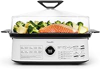 Hxankit 1800W Electric Food Steamer with Boron Glass Lid, One-Touch Controls for Fast Veggies, Seafood Steaming - White