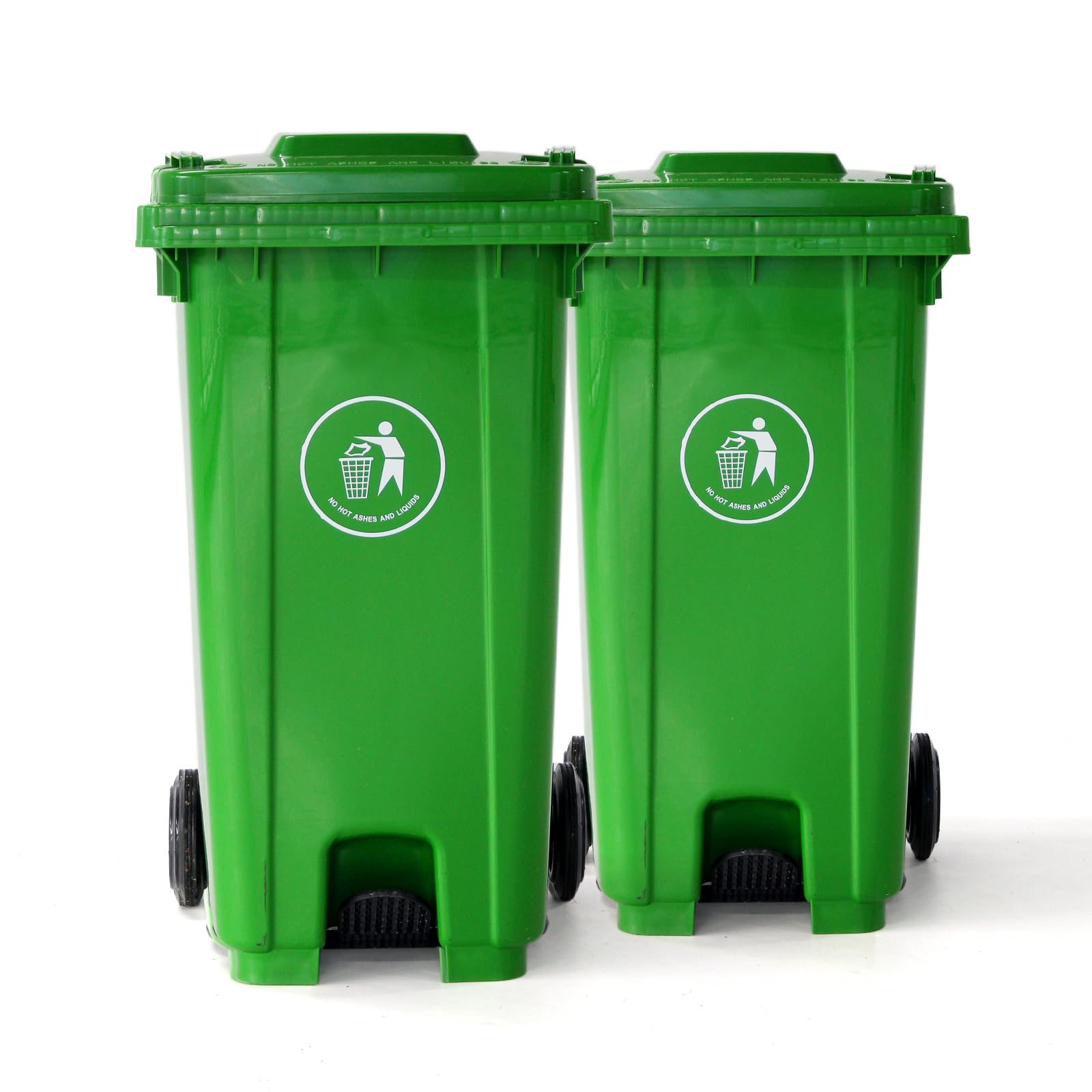 Outdoor Trash Can with Lid and Wheels, 2 Pack 64 Gallon Trash Can with Foot Switch?Rolling Garbage Bin Suitable for Garage/Backyard/Patio/Mall (Green)