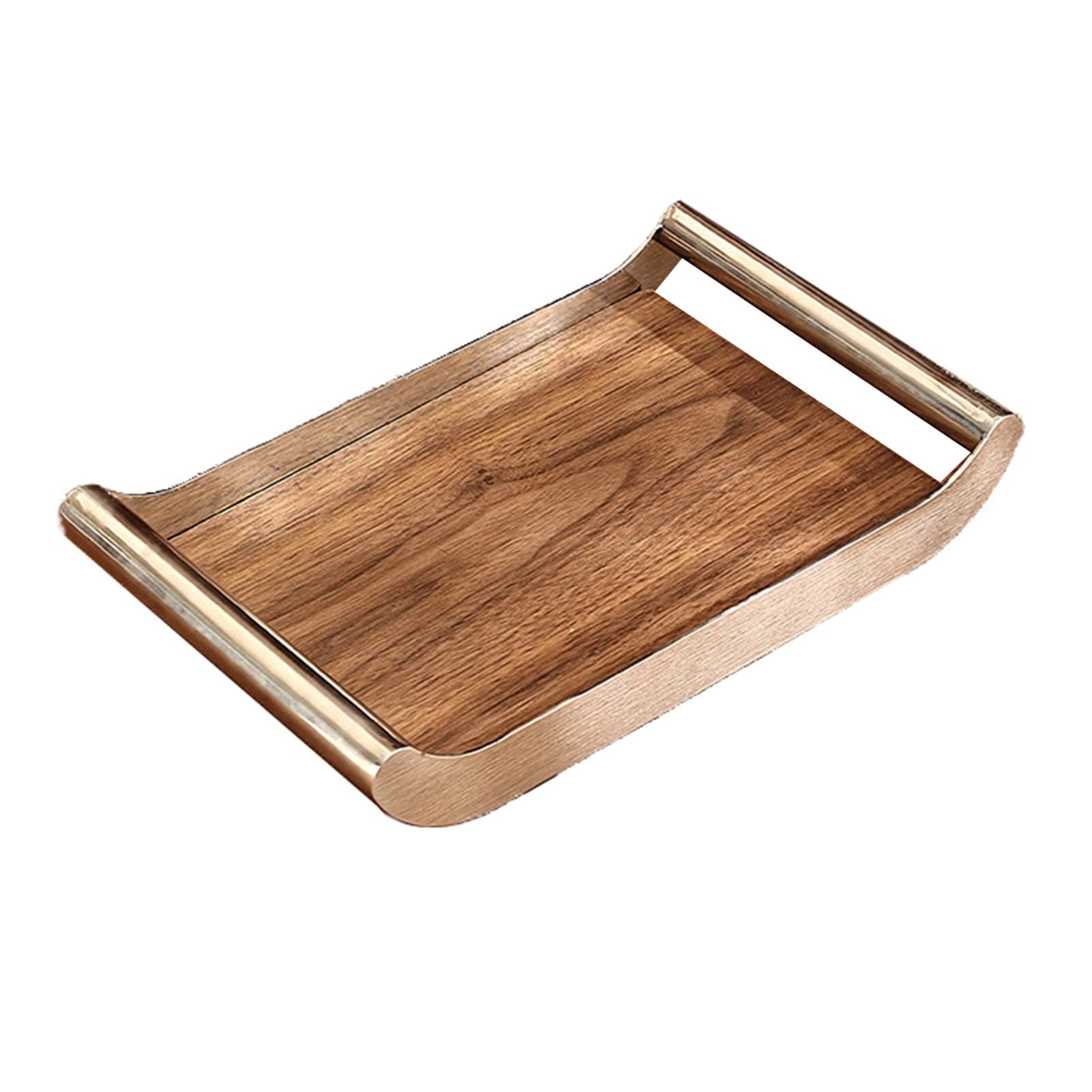 Solid Wood Household Tray,Rectangular Fruit,Stainless Steel Base and Handle,Suitable for Living Room(Color1)