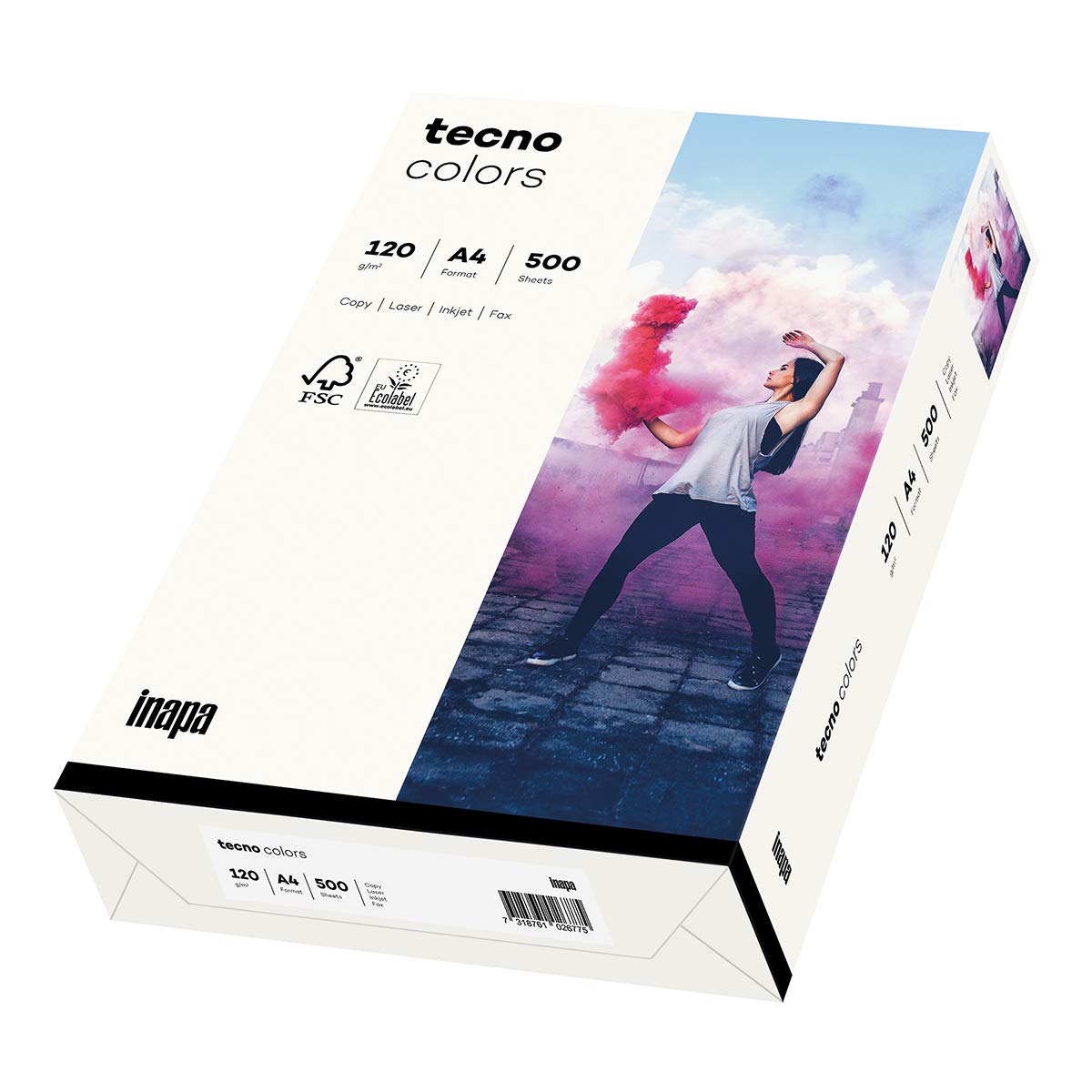 inapa farbiges Druckerpapier, buntes Papier tecno Colors: 120 g/m², A4, 1.250 Blatt (5x250), naturweiß