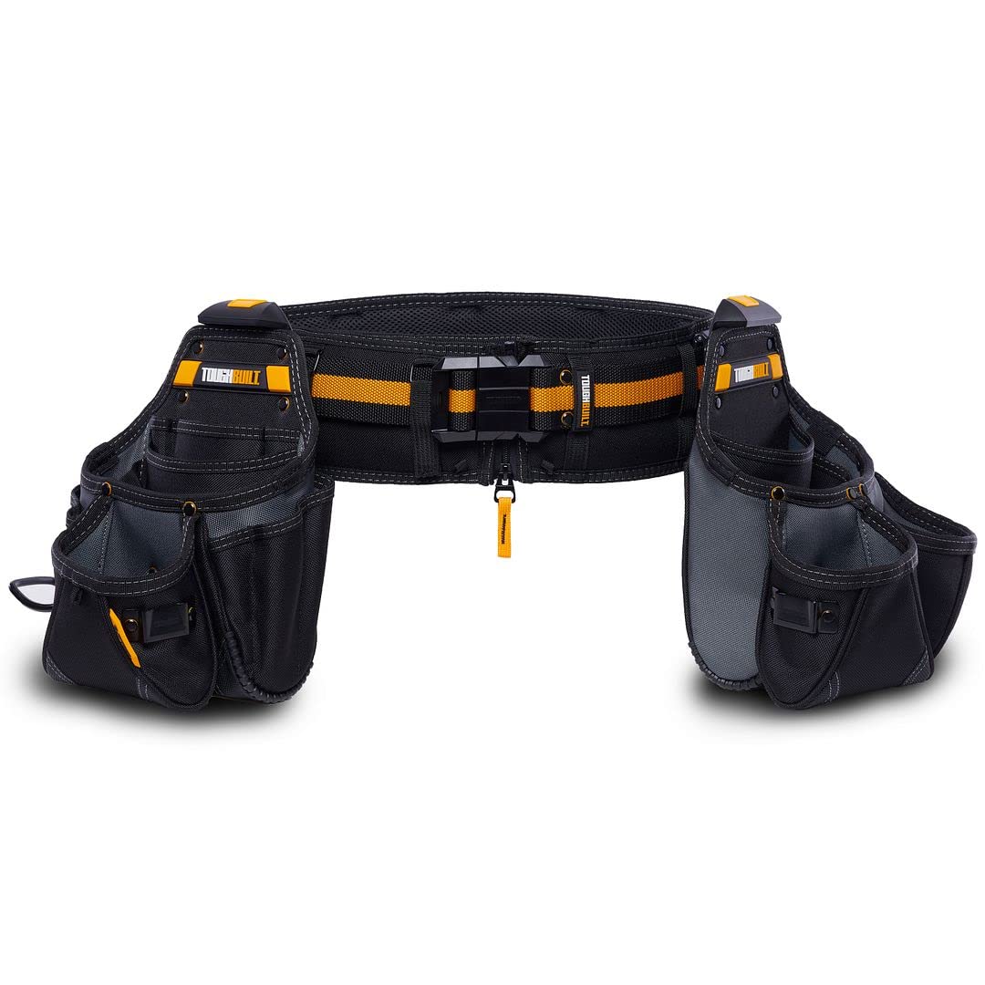 Toughbuilt Black - Tradesman Tool Belt Set - Includes 2 Pouches, Padded Belt, Heavy Duty, Deluxe Organizer Premium Quality - 27 Pockets, Pry Bar Loop, 2 Patented Cliptech Hubs - (3 Piece) (Tb-Ct-111-3P-Uk)