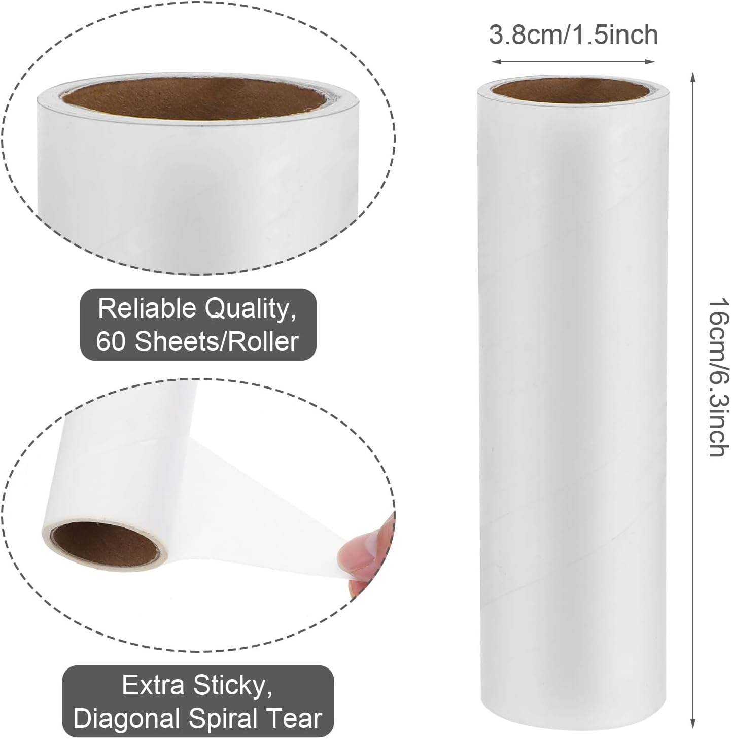 6.3 inch Wide Lint Roller Refills, Value Pack 16 Rolls Extra Sticky Lint Rollers Refill, Pet Hair Sticky Roller Refills for Floor, Couch, Carpet, Bed, Clothes(Pack of 16, Total 960 Sheets)
