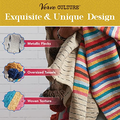 Verve Culture Moroccan Blanket, Boho Style Cotton Throw Blanket For Bed And Couch, Moroccan Décor, Wearable Blanket With Tassels, Simple Moroccan Wedding Blanket, Multicolored #TOP2
