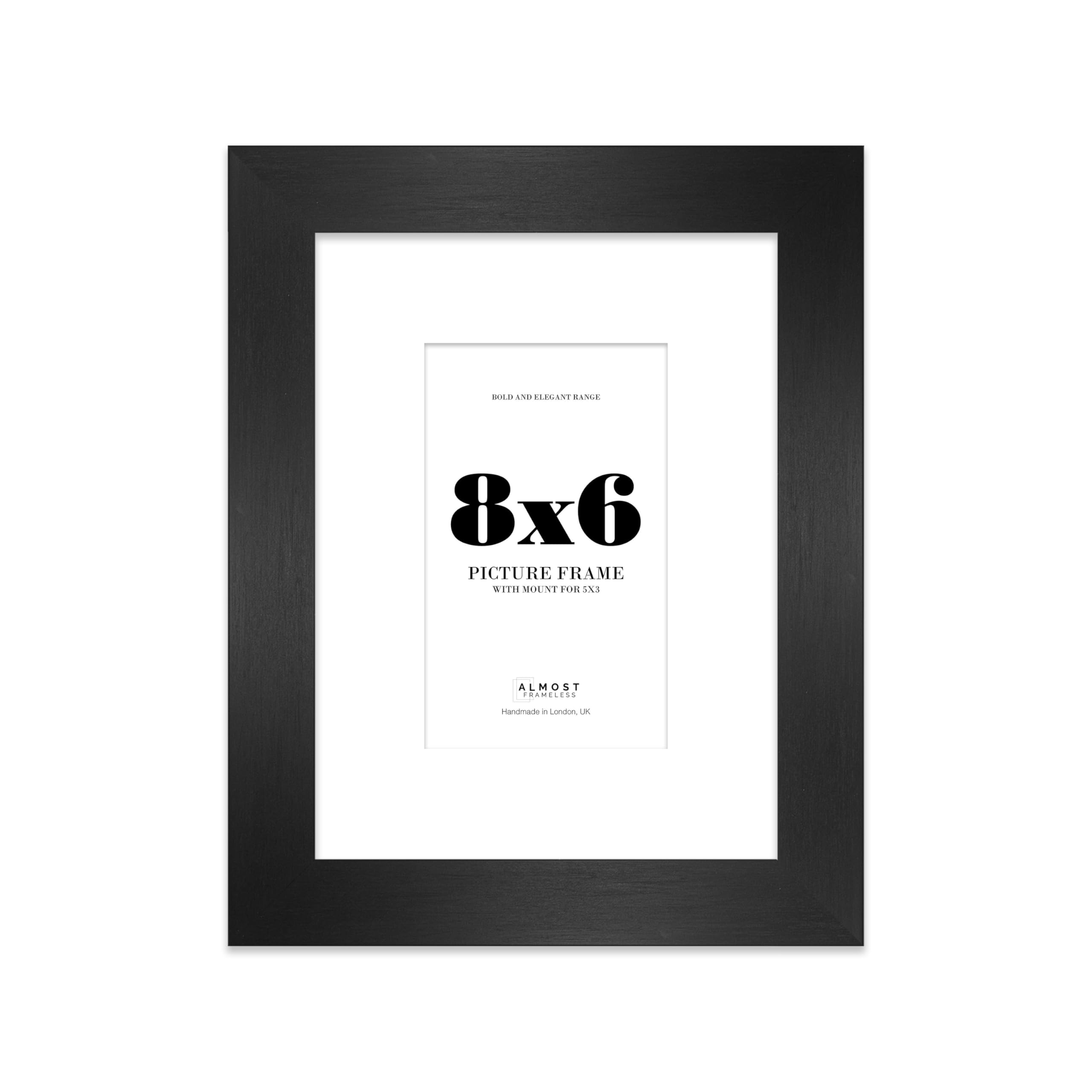 8x6 Black Frame With Mount for 5x3 Pictures 28mm Edge Portrait and Landscape Display with Wall Hooks and Kickstand, 1 Pack