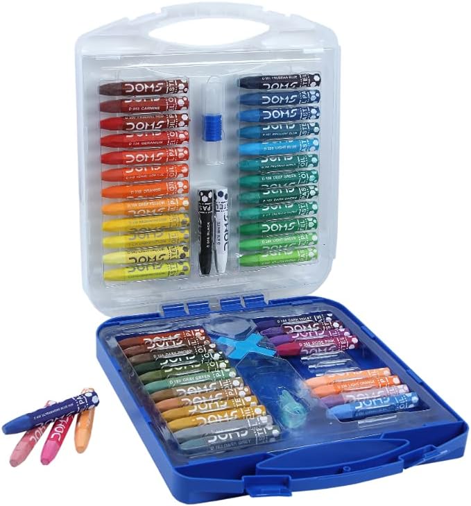 DOMS Non-Toxic Hexagonal Jumbo Oil Pastel Set in Plastic Carry Case (50 Assorted Shades x 1 Set)