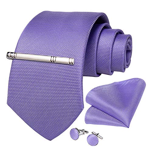 Image of DiBanGu Mens Silk Necktie Solid Color Tie and Pocket Square Cufflink Tie Clip Set Woven Plain Ties for Men Wedding Party