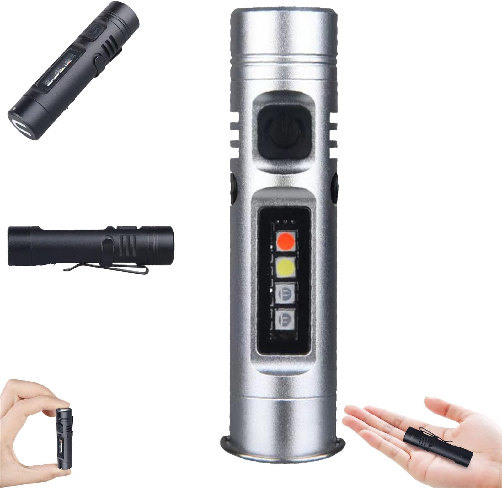 Pocket Rechargeable EDC Flashlight: Mini Keychain Light for Outdoors Indoor Working (Silver)