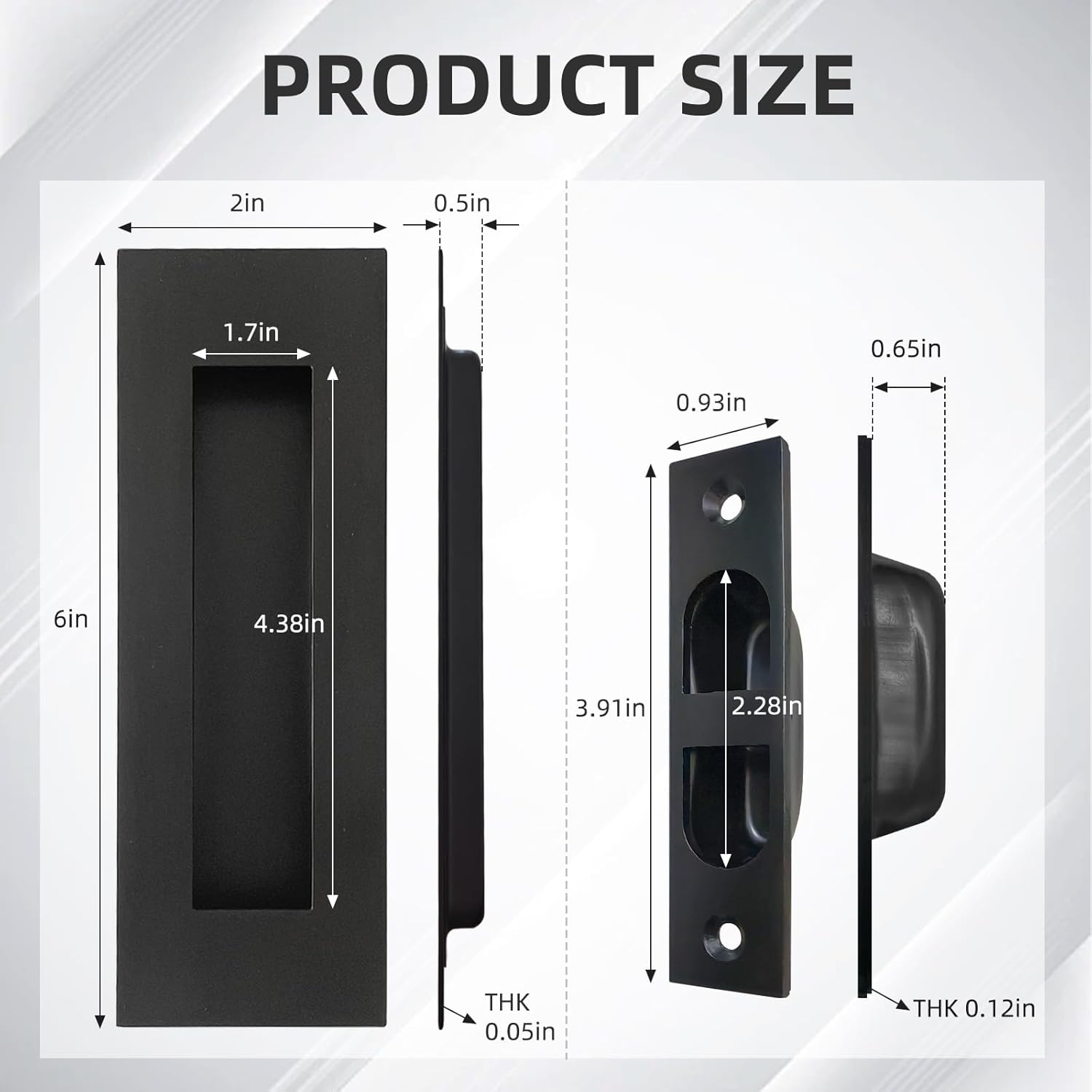 Pocket Door Handles,6 inch Recessed Flush Finger Pulls with Edge Pull,304 Stainless Steel Pocket Door Hardware, Black